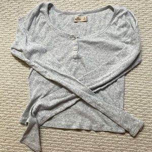 Hollister Grey Waffle Slightly Cropped Long Sleeve Tee